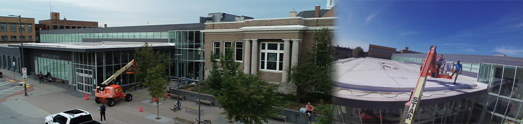 CoolVu of Des Moines installing Window Collision Markers on the Ames Public Library